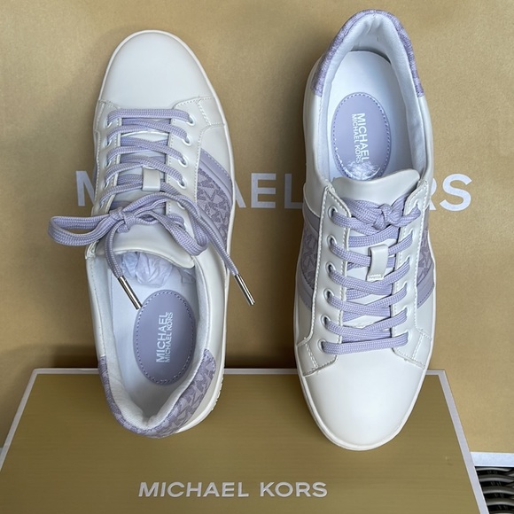 MICHAEL KORS POPPY STRIPE LACE UP NAPPA FAUX LEATHER LAVENDER MIST WMNS - Picture 13 of 16